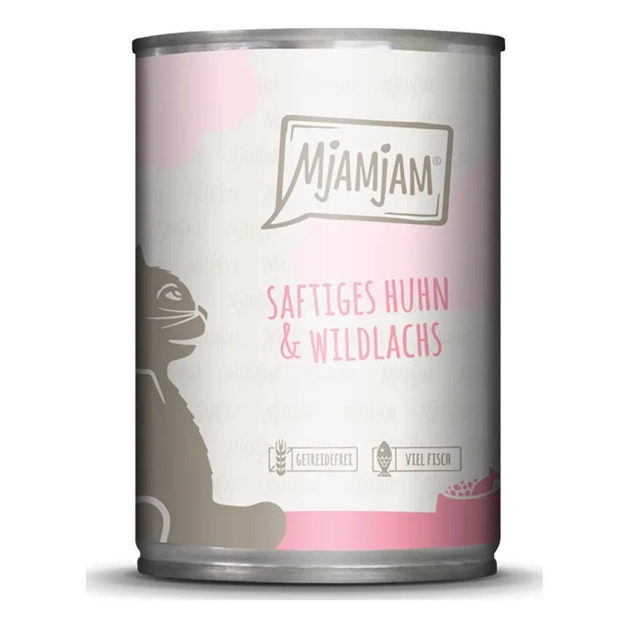 MjAMjAM nourriture humide pour chat adulte 6x400 g poulet et saumon sauvage