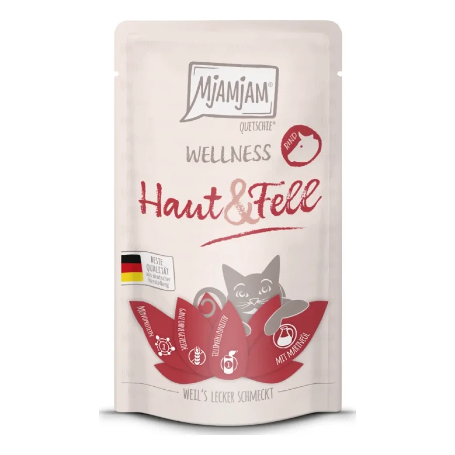 MjAMjAM nourriture humide pour chat adulte, Bien-être Peau & Pelage 12x125 g Bœuf