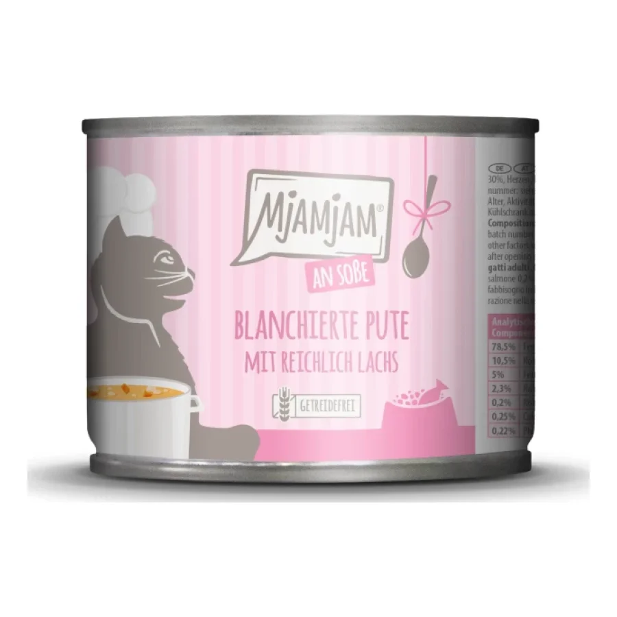 MjAMjAM nourriture humide pour chat adulte, blanchie en sauce 6x185 g Dinde et saumon