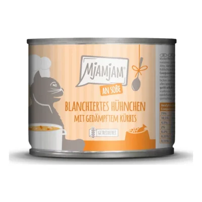 MjAMjAM nourriture humide pour chat adulte, blanchie en sauce 6x185 g Poulet et potiron