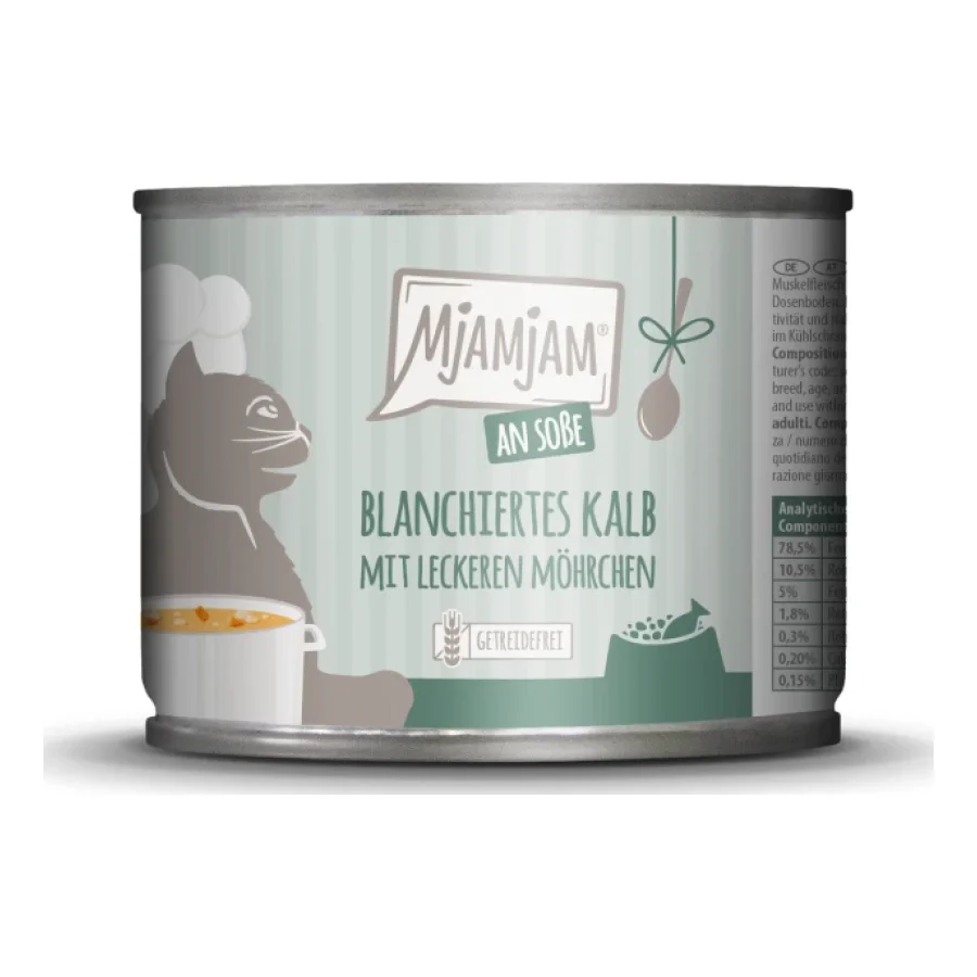 MjAMjAM nourriture humide pour chat adulte, blanchie en sauce 6x185 g Veau et carotte