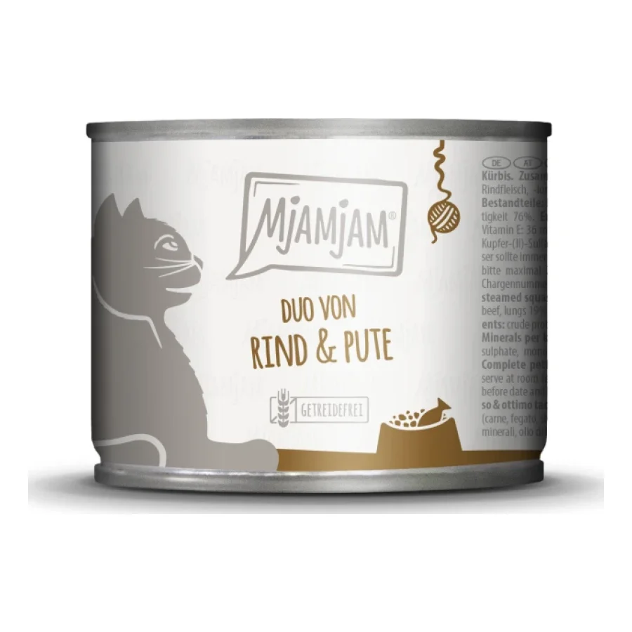 MjAMjAM nourriture humide pour chat adulte, Duo 6x200 g Bœuf et dinde
