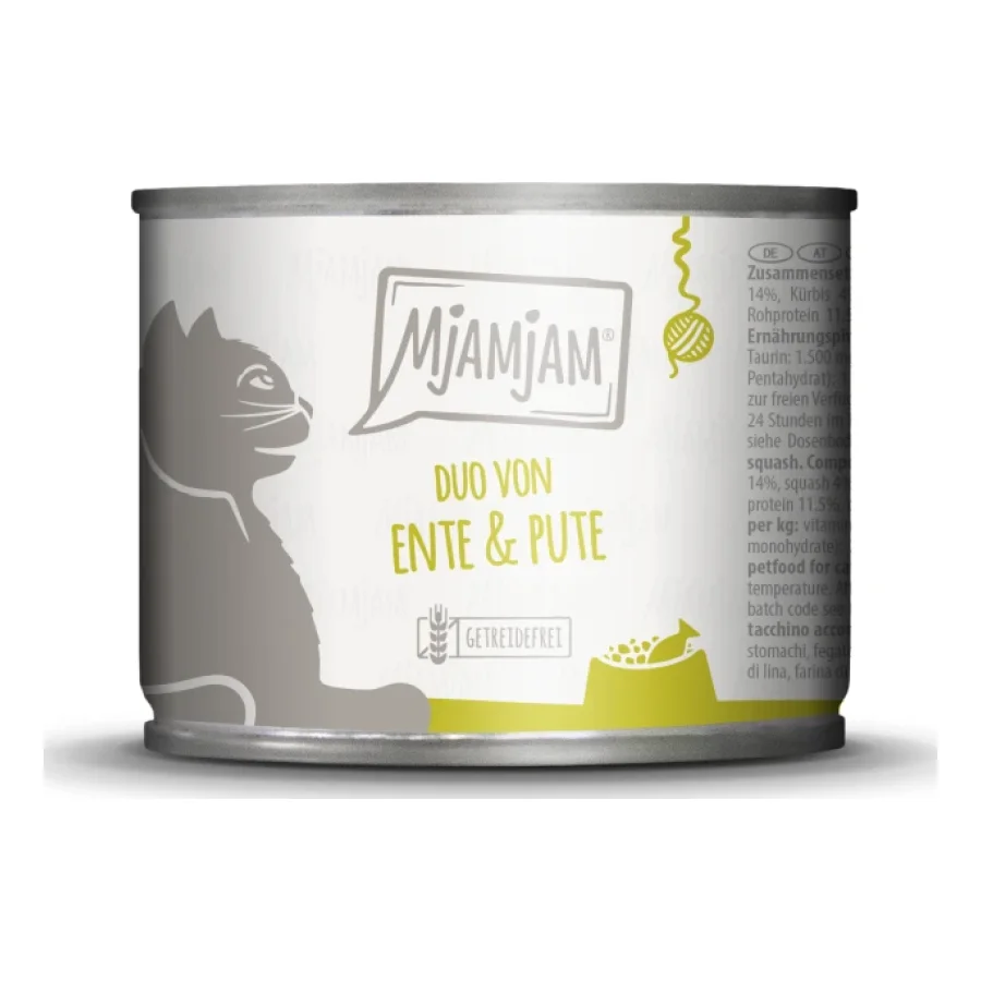 MjAMjAM nourriture humide pour chat adulte, Duo 6x200 g Canard et dinde