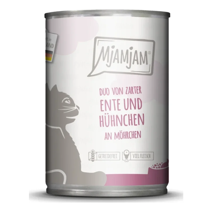 MjAMjAM nourriture humide pour chat adulte, Duo 6x400 g Canard et poulet