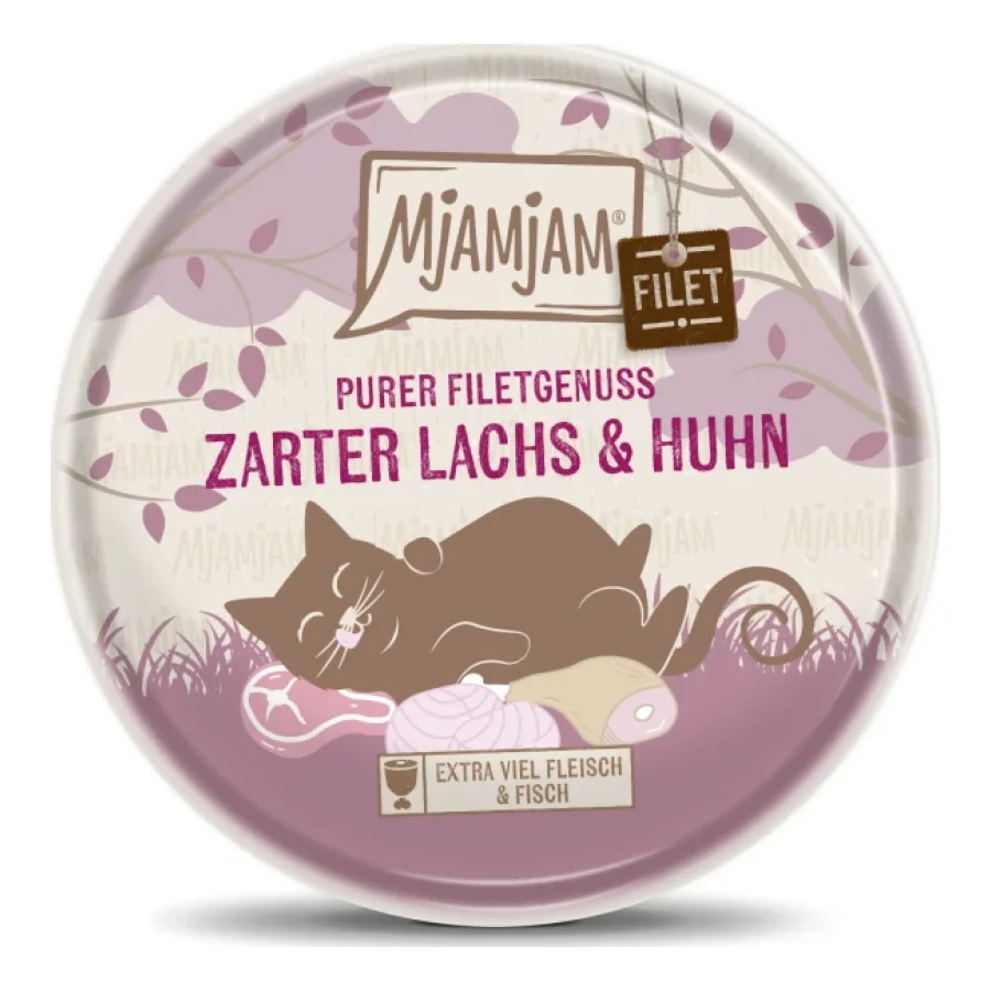 MjAMjAM nourriture humide pour chat adulte, pur plaisir de filet 16x80 g Saumon et poulet