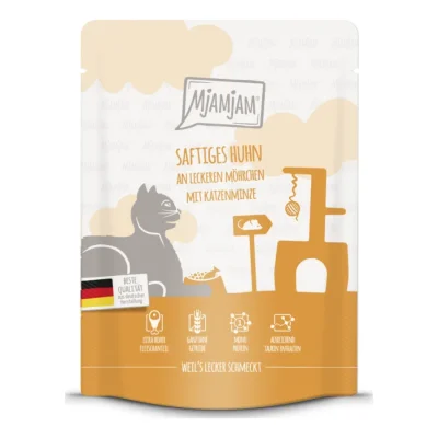 MjAMjAM nourriture humide pour chat adulte, Quetschie 6x300 g Poulet et carottes