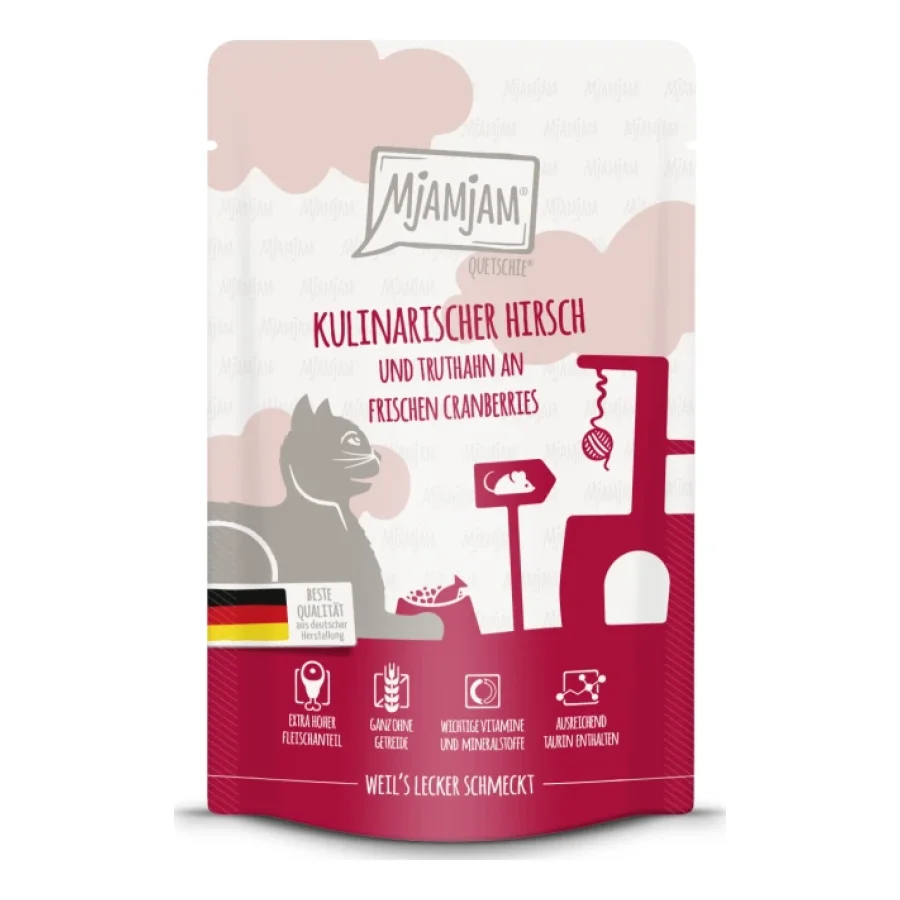 MjAMjAM nourriture humide pour chat adulte, Quetschie, Dinde et cerf 12x125 g