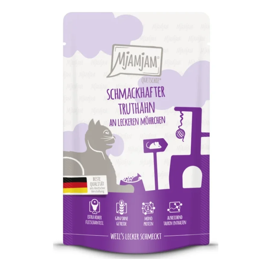 MjAMjAM nourriture humide pour chat adulte, Quetschie, Dinde et petites carottes 12x125 g