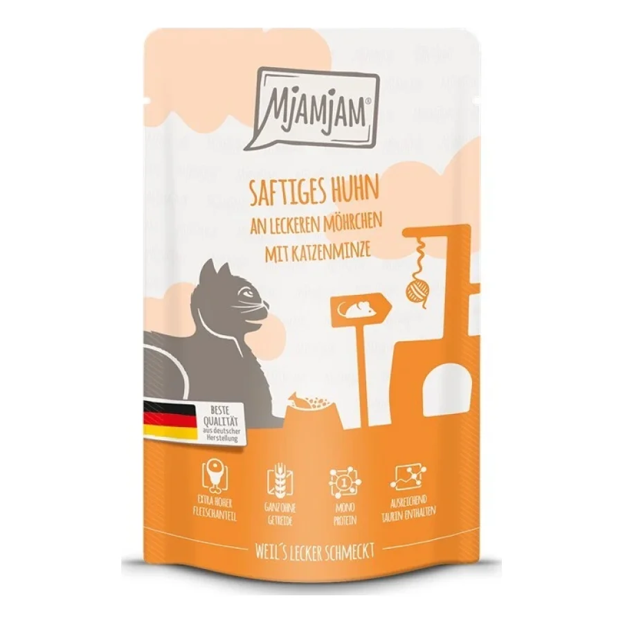 MjAMjAM nourriture humide pour chat adulte, Quetschie, Poulet et carottes 12x125 g