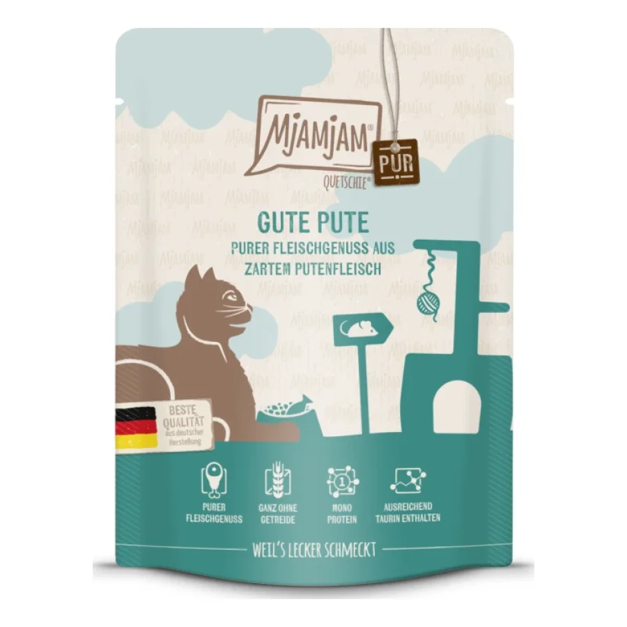 MjAMjAM nourriture humide pour chat adulte, Quetschie pur plaisir de viande 6x300 g Dinde