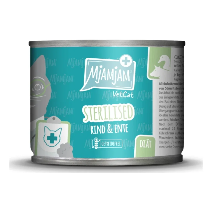 MjAMjAM nourriture humide pour chat adulte VetCat Diète, Stérilisé Bœuf & Canard 6x200 g