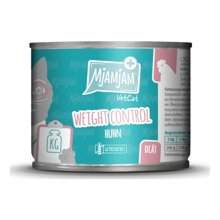 MjAMjAM nourriture humide pour chat adulte VetCat régime, contrôle du poids poulet 6x200g
