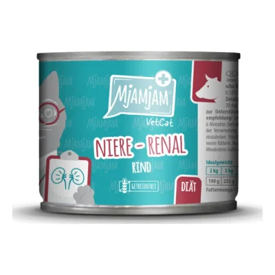 MjAMjAM nourriture humide pour chat adulte, VetCat régime rénal 6x200 g Bœuf