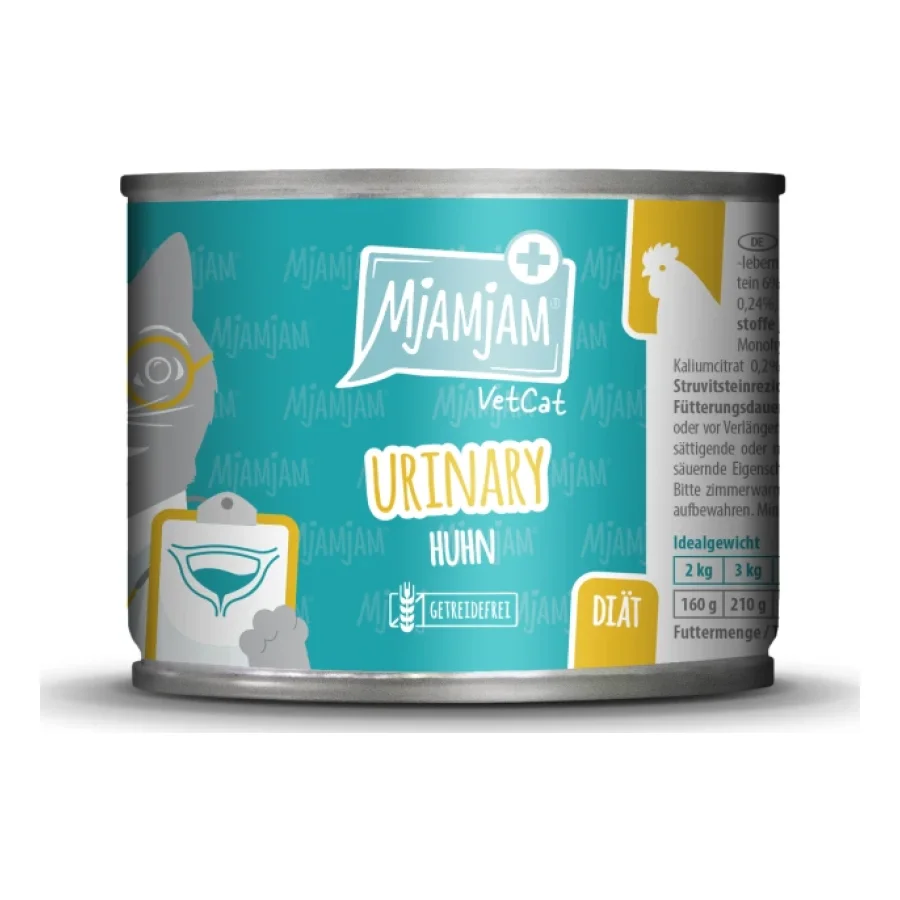 MjAMjAM nourriture humide pour chat adulte, VetCat régime urinaire, poulet 6x200 g