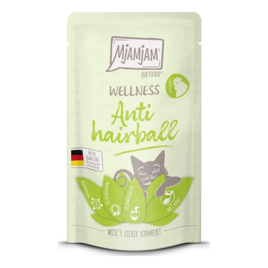 MjAMjAM Nourriture humide pour chat Bien-être - Anti-boules de poils 12 x 125 g Poulet