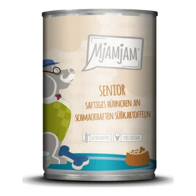 MjAMjAM Nourriture humide pour chien senior - poulet juteux avec patates douces 6 x 400 g