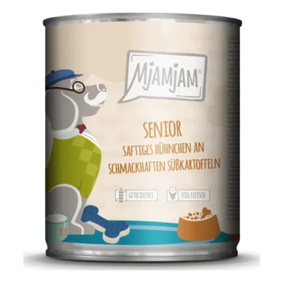 MjAMjAM Nourriture humide pour chien senior - poulet juteux avec patates douces 6 x 800 g