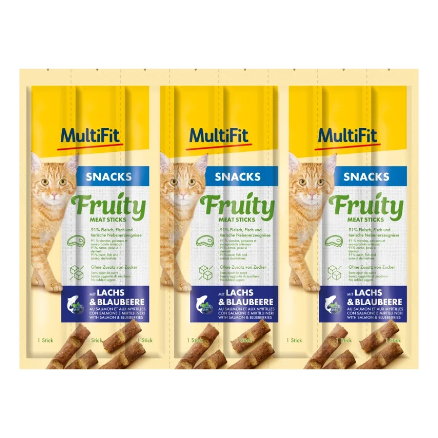 MultiFit Bâtonnets Fruity Meat 7x8x5 g Saumon et myrtilles