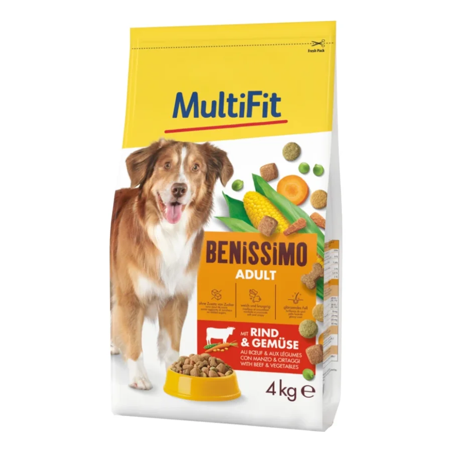 MultiFit Benissimo Croquettes Chien Adulte, avec Bœuf & Légumes 4 kg