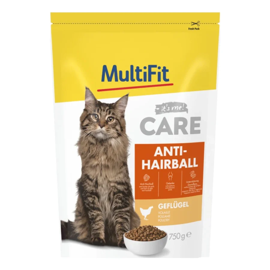 MultiFit Care nourriture sèche pour chat, Adulte, Anti-boules de poils, Poulet 750 g
