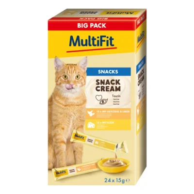 MultiFit Crème Snack Chat 24 x 15 g Grand Pack 2 Saveurs Geflügelleber und Käse