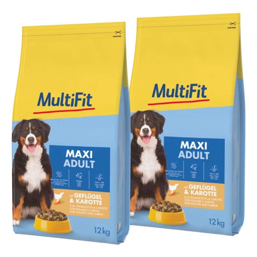 MultiFit Croquettes Chien Adulte, Maxi, avec Volaille & Carotte 2x12 kg