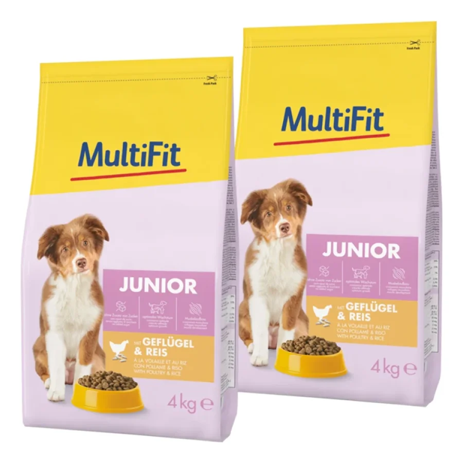 MultiFit Croquettes Chien Junior, avec Volaille & Riz 2x4 kg