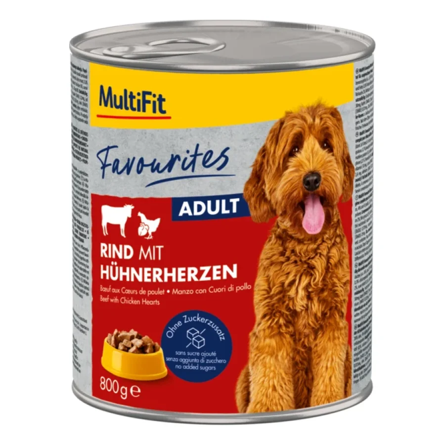 MultiFit Favoris Nourriture humide Chien Adulte Bœuf aux cœurs de poulet 6x800 g