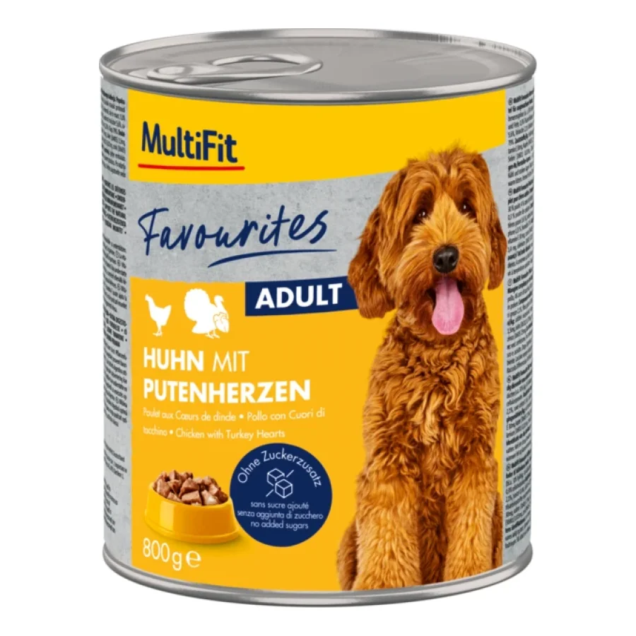 MultiFit Favoris Nourriture humide Chien Adulte Poulet cœur de dinde 6x800 g