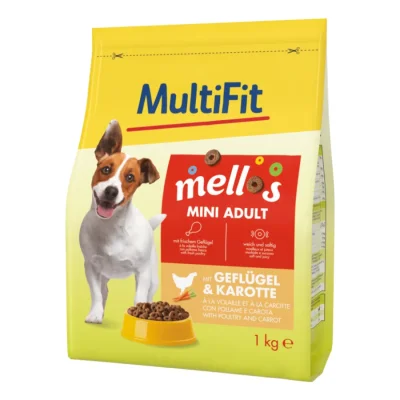 MultiFit Mellos nourriture sèche pour chien adulte, Mini Volaille et carottes 1 kg