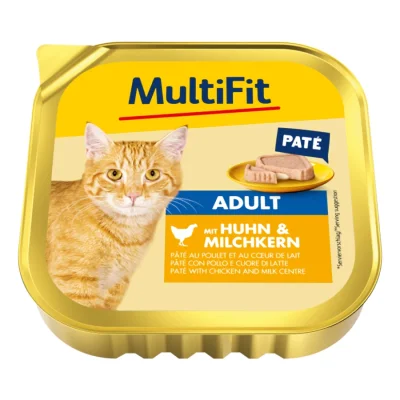 MultiFit nourriture humide pour chat adulte, pâté au poulet et au lait 16x100 g