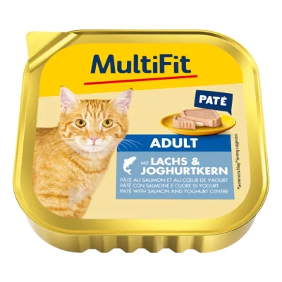 MultiFit nourriture humide pour chat adulte, pâté au saumon et cœur de yaourt 16x100 g