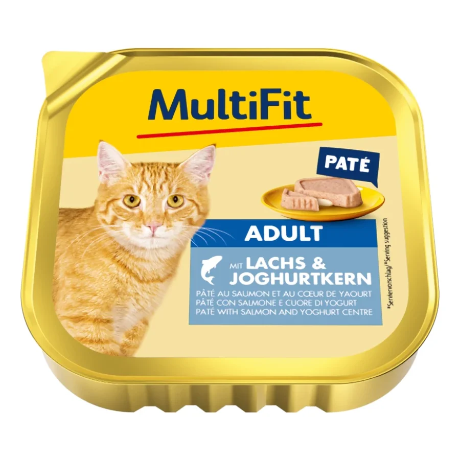 MultiFit nourriture humide pour chat adulte, pâté au saumon et cœur de yaourt 16x100 g