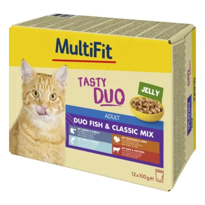 MultiFit nourriture humide pour chat Tasty Duo Adult Duo Poisson & Classic Jelly Mix Multipack 12x100 g