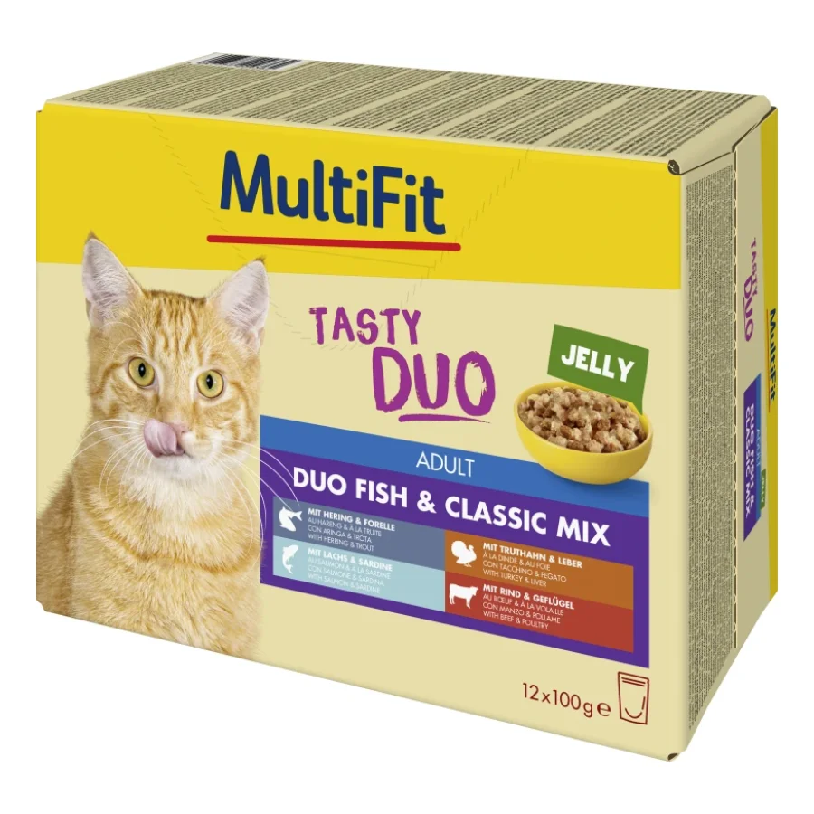 MultiFit nourriture humide pour chat Tasty Duo Adult Duo Poisson & Classic Jelly Mix Multipack 12x100 g
