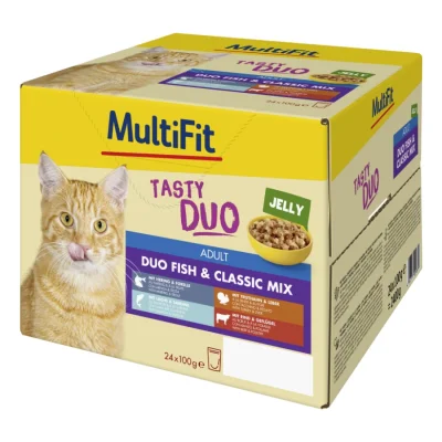 MultiFit nourriture humide pour chat Tasty Duo Adult Duo Poisson & Classic Jelly Mix Multipack 24x100 g