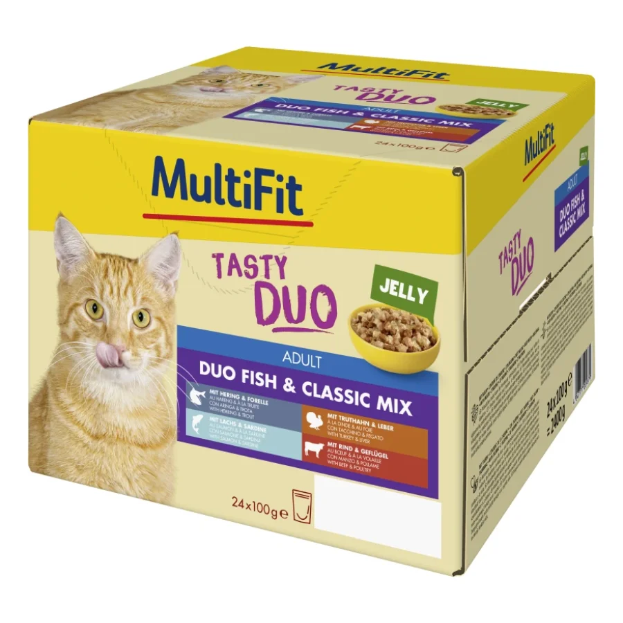 MultiFit nourriture humide pour chat Tasty Duo Adult Duo Poisson & Classic Jelly Mix Multipack 24x100 g