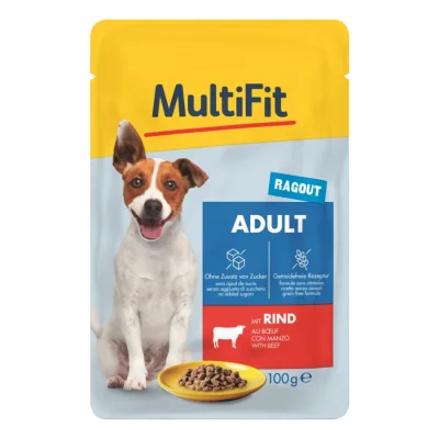 MultiFit nourriture humide pour chien, adulte, petit chien, sachet, ragoût Bœuf 24x100 g