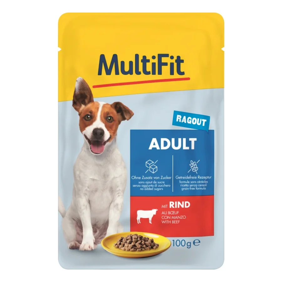 MultiFit nourriture humide pour chien, adulte, petit chien, sachet, ragoût Bœuf 24x100 g