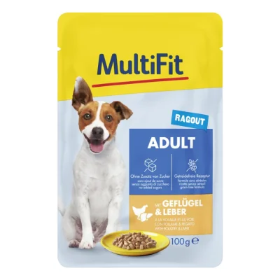 MultiFit nourriture humide pour chien, adulte, petit chien, sachet, ragoût mit Geflügel und Leber 24x100 g