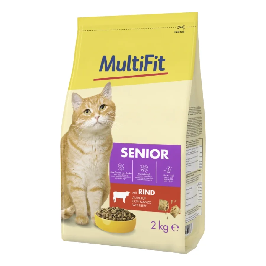 MultiFit nourriture sèche pour chat, senior, bœuf 2 kg