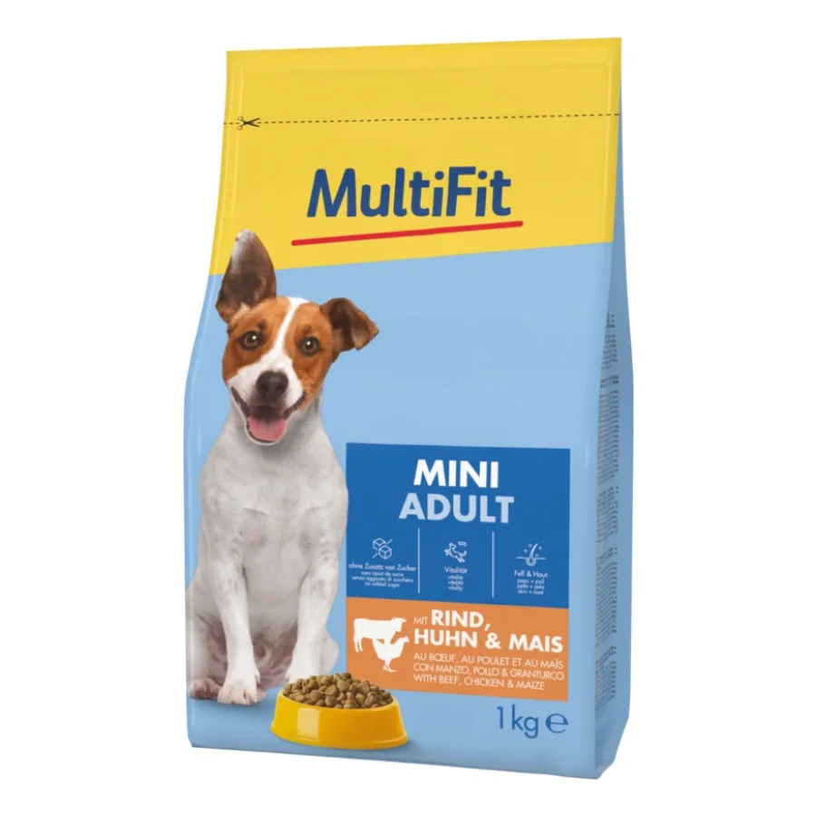 MultiFit nourriture sèche pour chien adulte, Mini, avec bœuf, poulet & maïs 1 kg