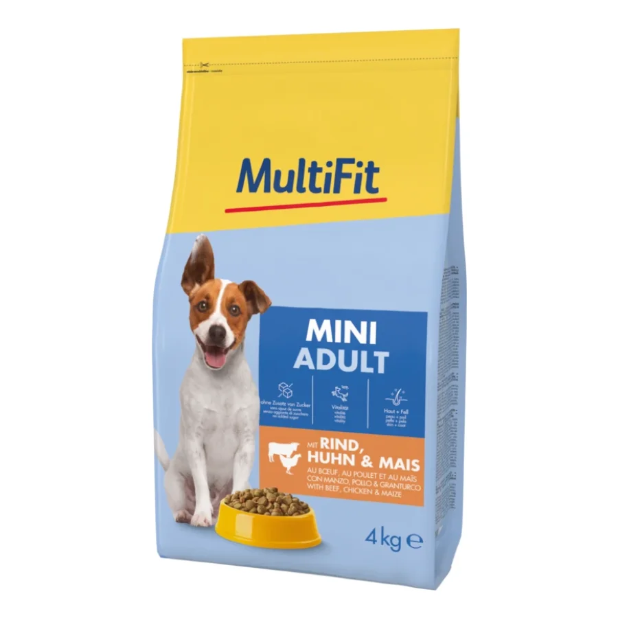 MultiFit nourriture sèche pour chien adulte, Mini, avec bœuf, poulet & maïs 4 kg