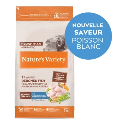 Nature's Variety Healthy Grains Med/Max Poissons Blancs 3 kg