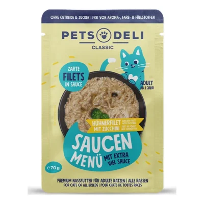 Nourriture humide pour chat Adult Saucen Menu blanc de poulet avec courgette 12 x 70 g