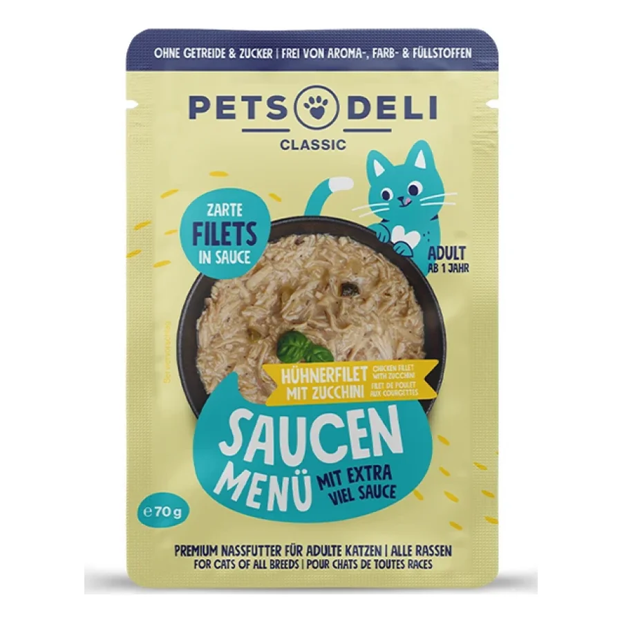 Nourriture humide pour chat Adult Saucen Menu blanc de poulet avec courgette 12 x 70 g