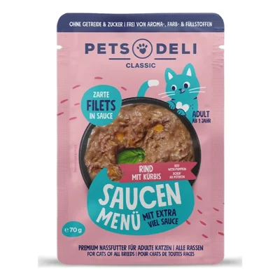 Nourriture humide pour chat Adult Saucen Menu Bœuf au potiron 12 x 70 g