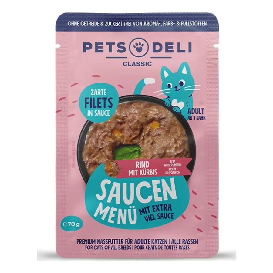 Nourriture humide pour chat Adult Saucen Menu Bœuf au potiron 12 x 70 g