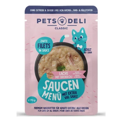 Nourriture humide pour chat Adult Saucen Menu Saumon aux brocolis 12 x 70 g