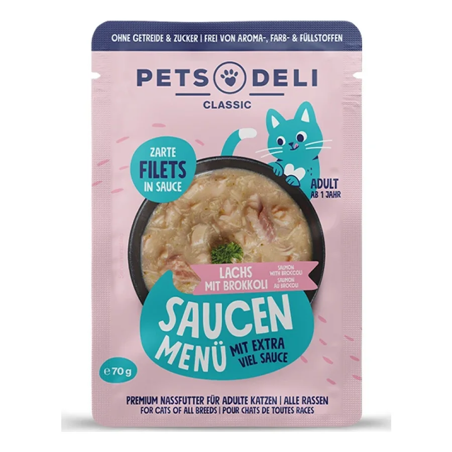 Nourriture humide pour chat Adult Saucen Menu Saumon aux brocolis 12 x 70 g